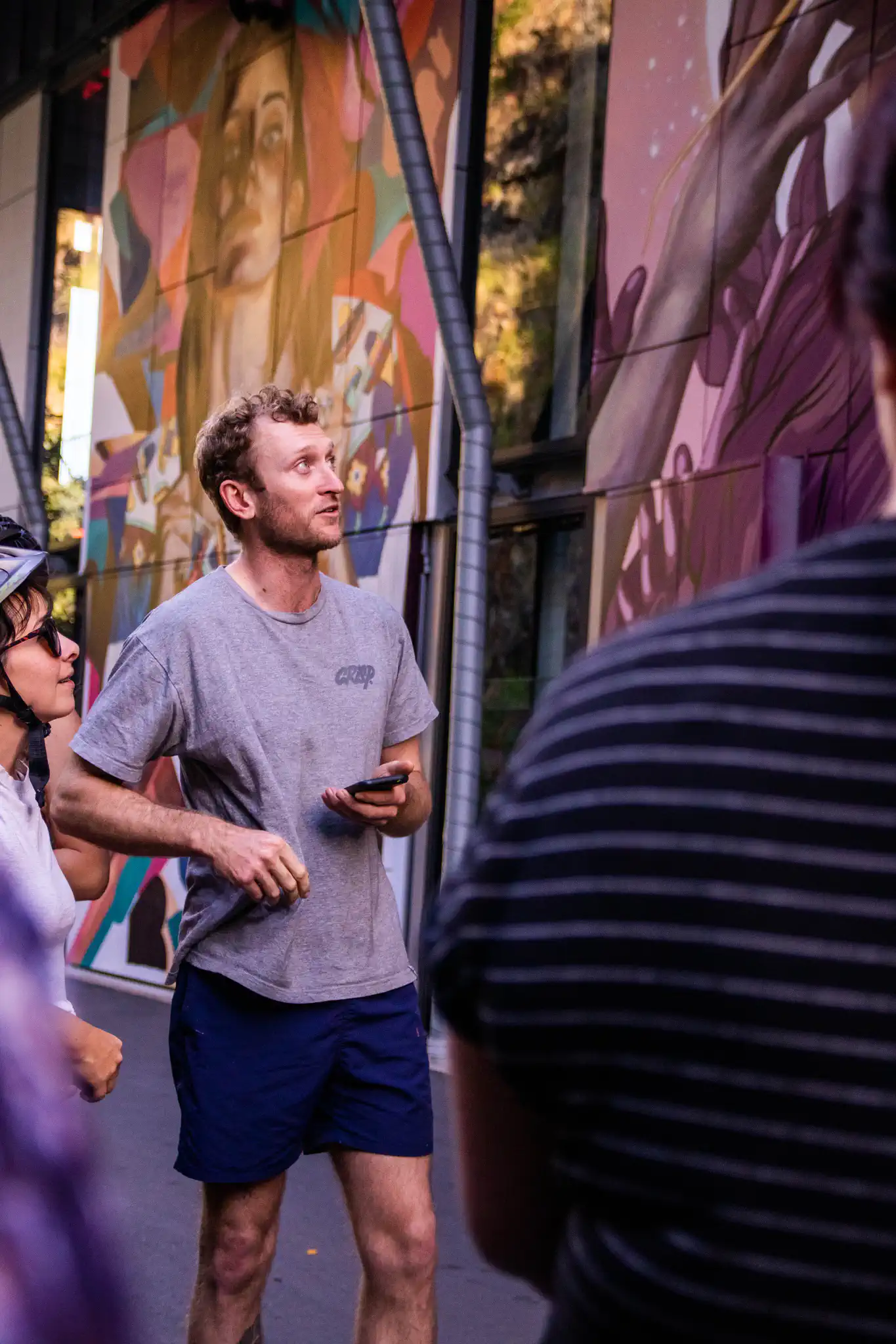 Antonio Lazarus giving a tour around Brisbane's street art, BSAF