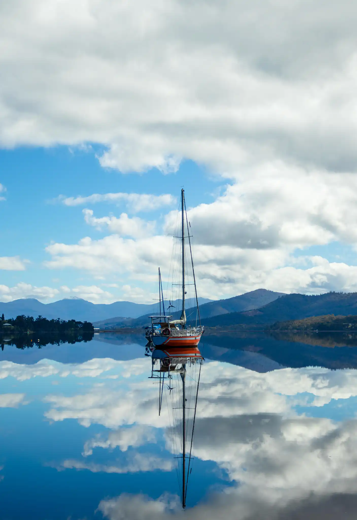 Sailing boat on the Huon River, Tasmania